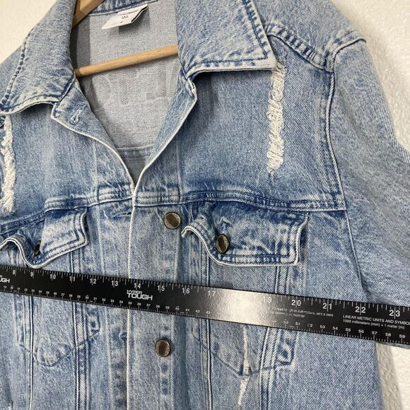 Social Tourist Jacket Large Distressed Denim Trucker Los Angeles California - Picture 8 of 16